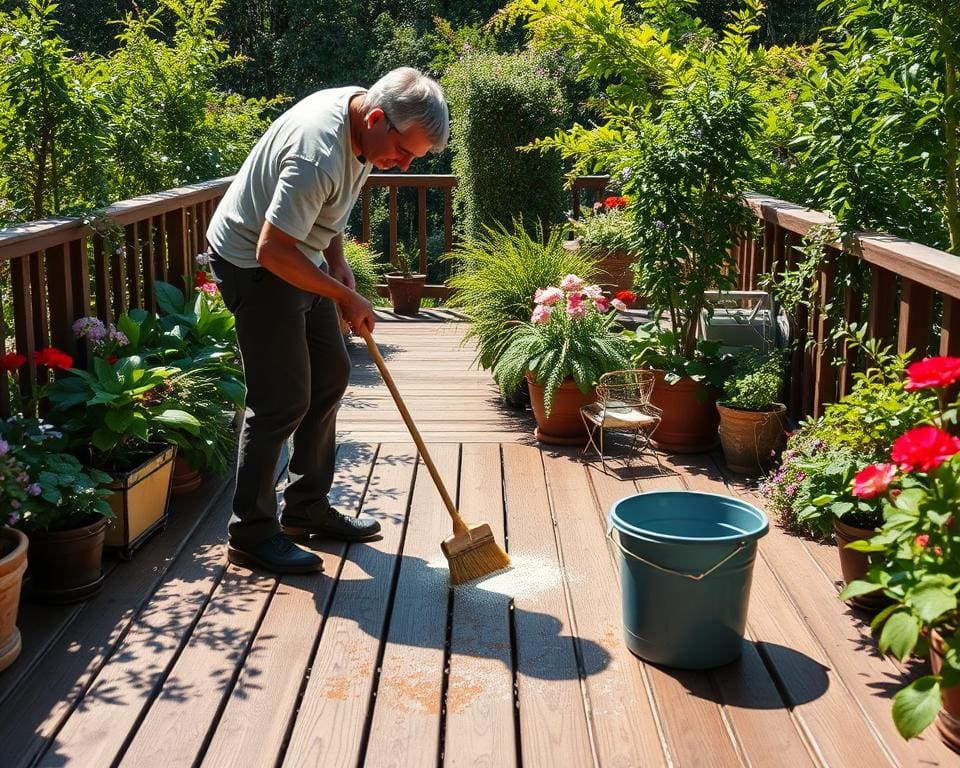 Terrassenpflege Holzdeck reinigen