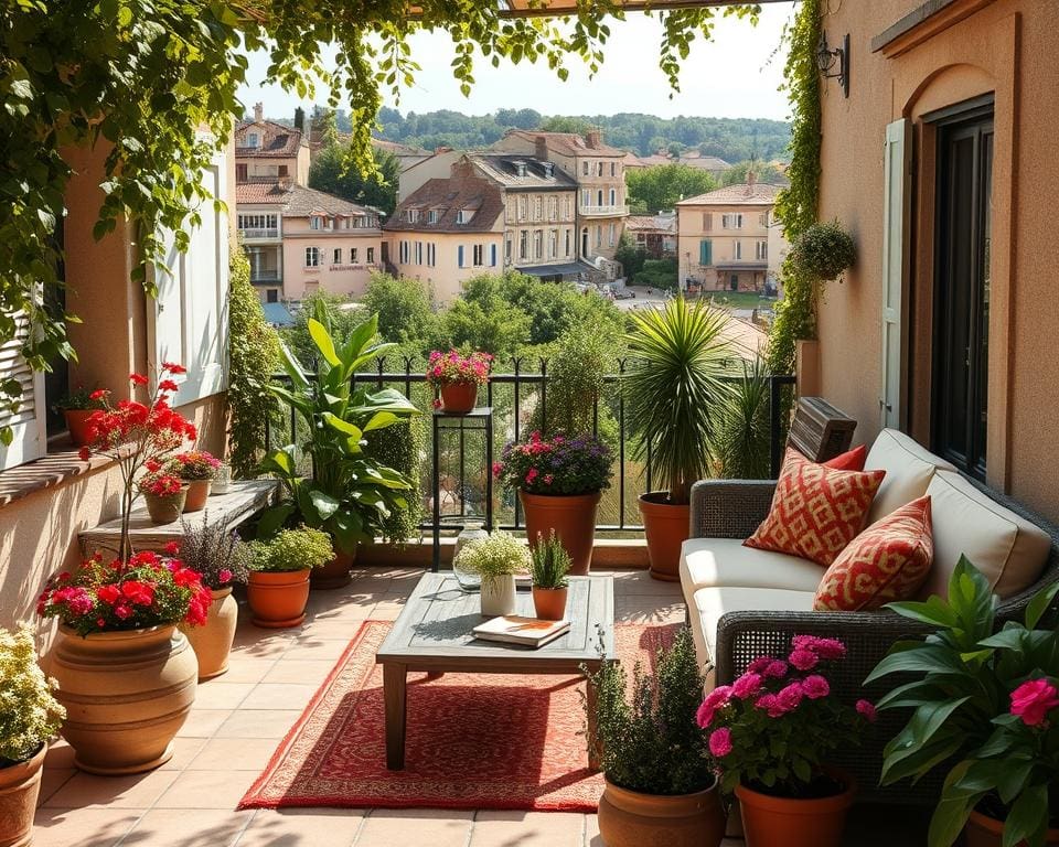 Outdoor Möbel und Terrassenpflanzen für eine gemütliche Terrasse