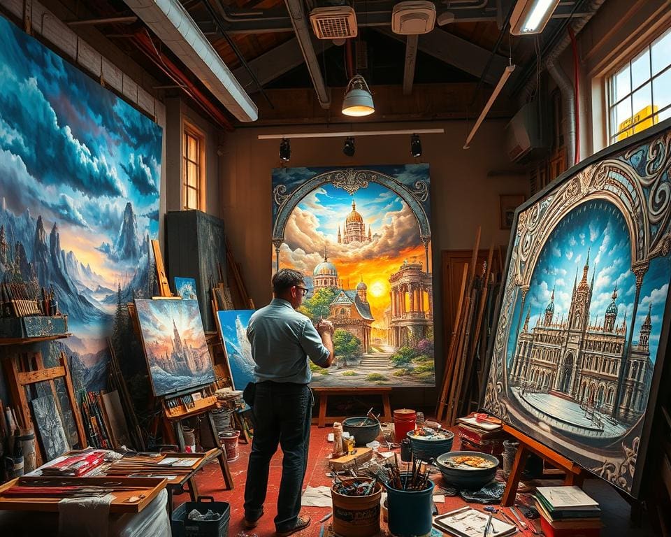 Bühnenmalermeister und kunstvolle Hintergründe Bühnenmalermeister und kunstvolle Hintergründe