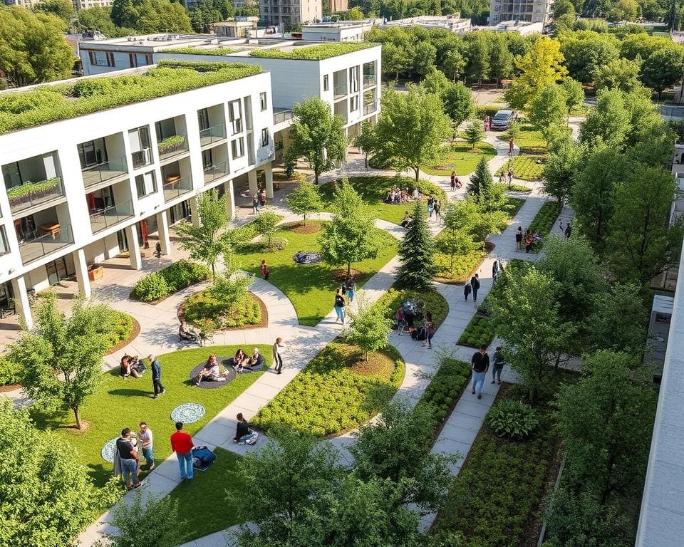 Nachhaltige Stadtentwicklung mit Gemeinschaftsräumen und Grünflächen