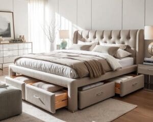 Polsterbetten mit integriertem Stauraum für mehr Ordnung