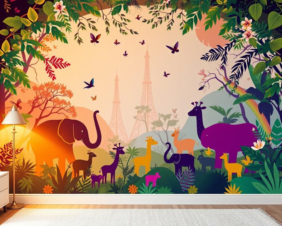Wandtattoo Tiere, Wandtattoo Regenbogen, Wandtattoo Dschungel, Muster für Kinderzimmer